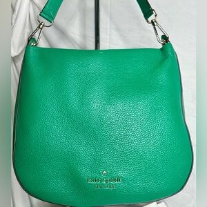 KATE SPADE Kelly Green Lexy Pebbled Leather Hobo Shoulder Carryall Tote Bag
